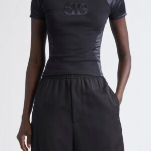 Balenciaga Nano BB Logo Mixed Media Fitted Graphic T-Shirt
