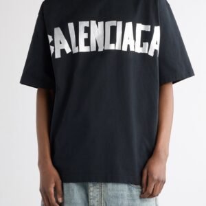 Balenciaga Distressed Tape Logo Cotton T-Shirt