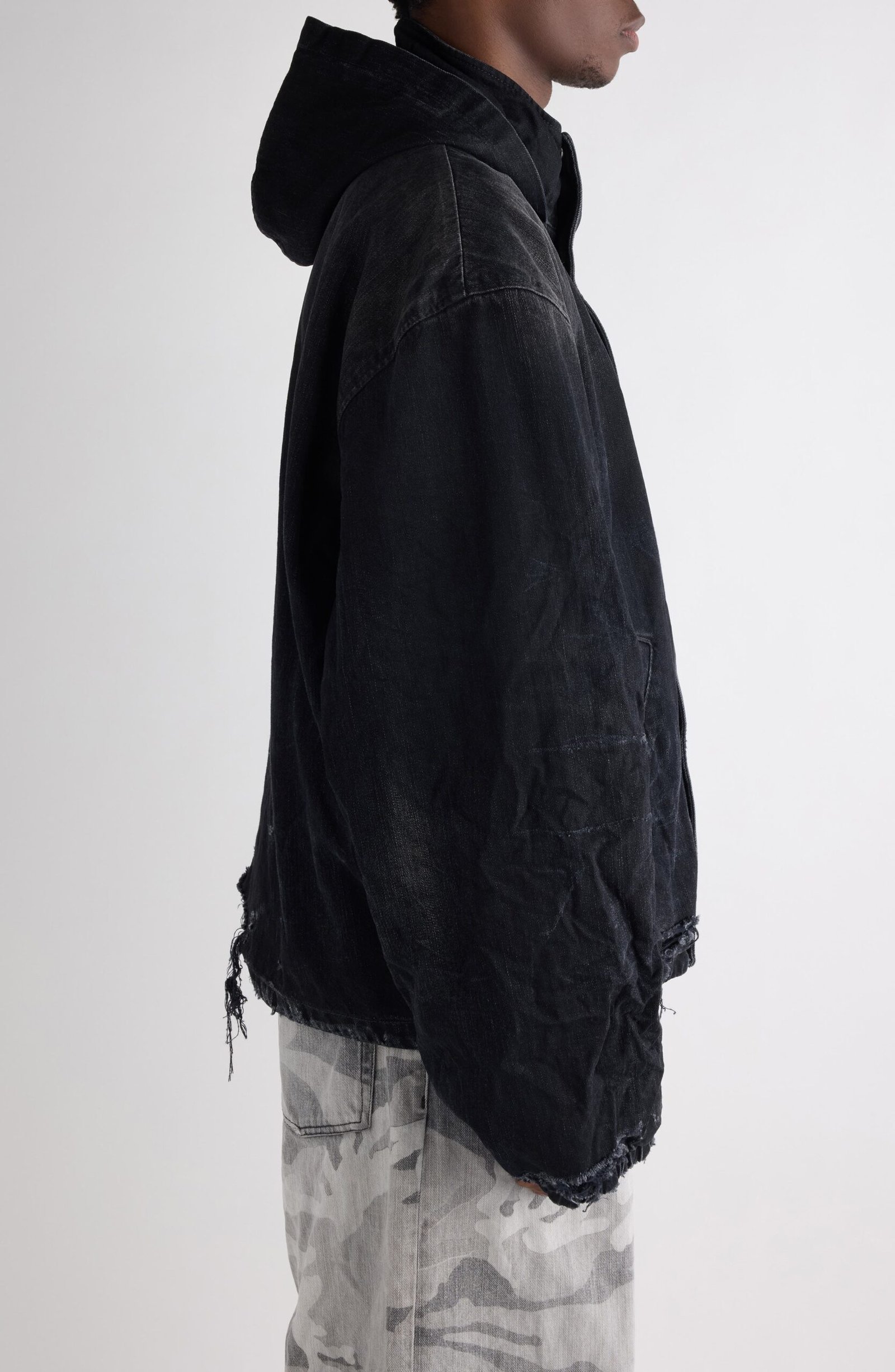 Balenciaga Hooded Distressed Denim Workwear Jacket - Image 4
