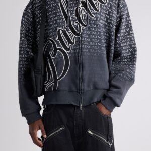 Balenciaga Big B Logo Embroidered Full Zip Dry Fleece Hoodie