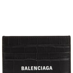 Balenciaga Logo Croc Embossed Leather Card Case