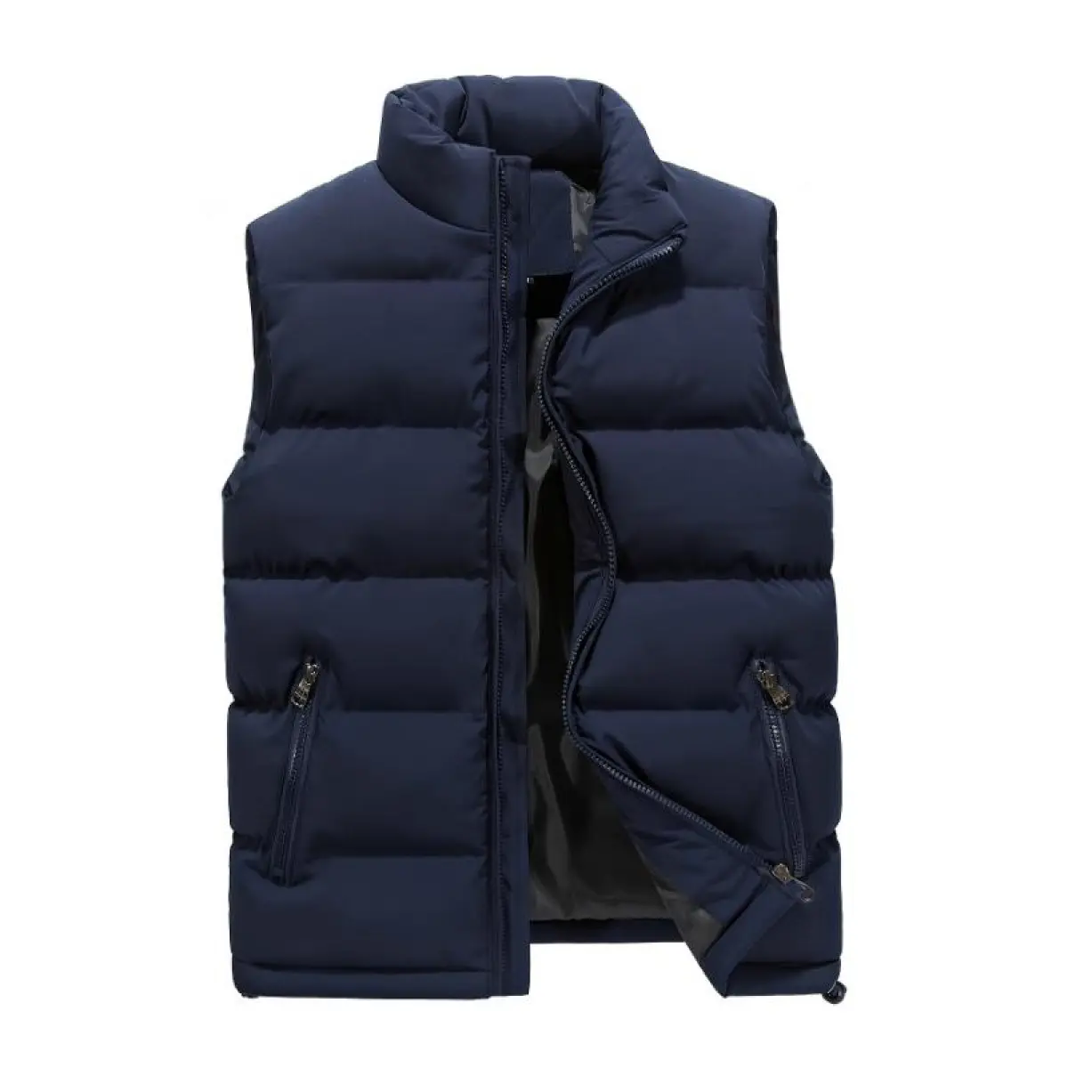 Windproof Solid Sleeveless Puffer Vest for Men Outdoor Active Zip-Up Stand Collar with Zipper Pockets Water-Resistant Breathable Polyester Sportswear. - Image 2