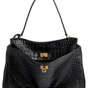 Balenciaga Medium Rodeo Croc Embossed Leather Shoulder Bag