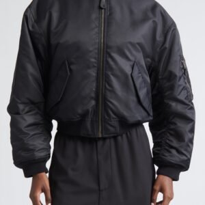Balenciaga Ruched Sleeve Satin Bomber Jacket
