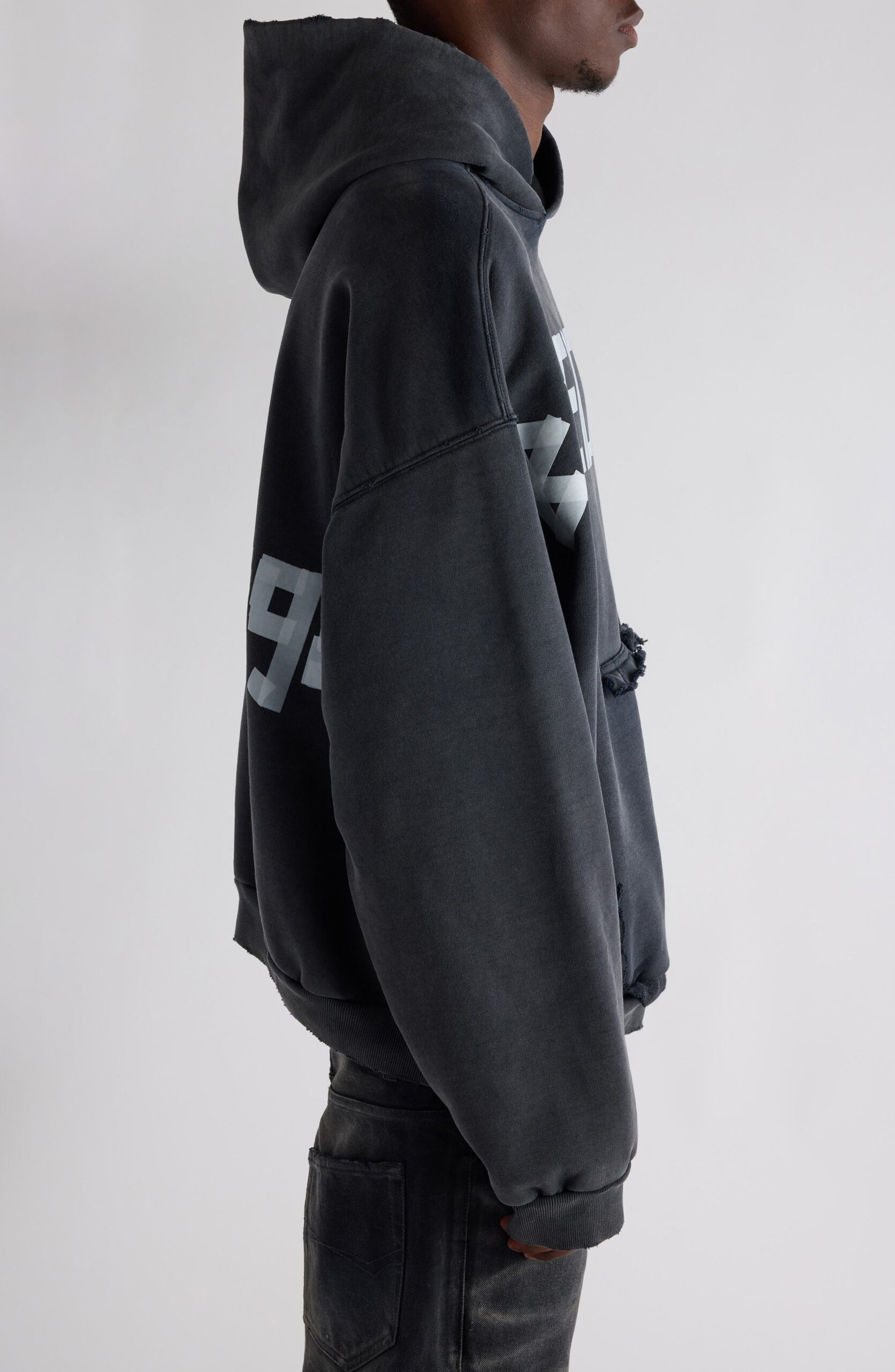 Balenciaga Tape Type Ripped Pocket Large Fit Fleece Hoodie - Image 4