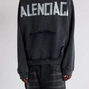 Balenciaga Tape Type Ripped Pocket Large Fit Fleece Hoodie