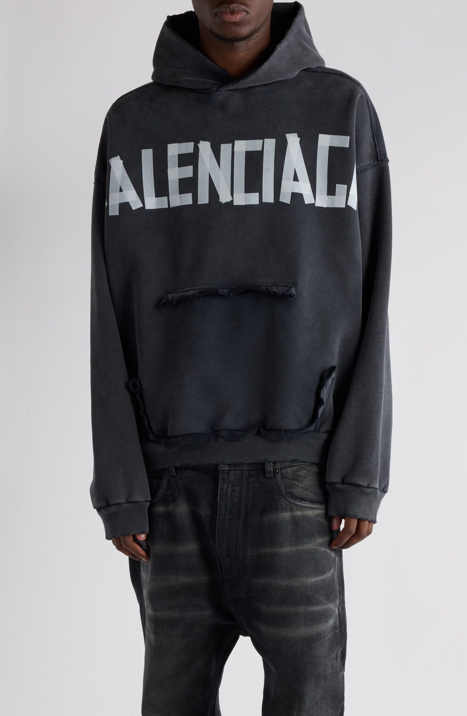 Balenciaga Tape Type Ripped Pocket Large Fit Fleece Hoodie