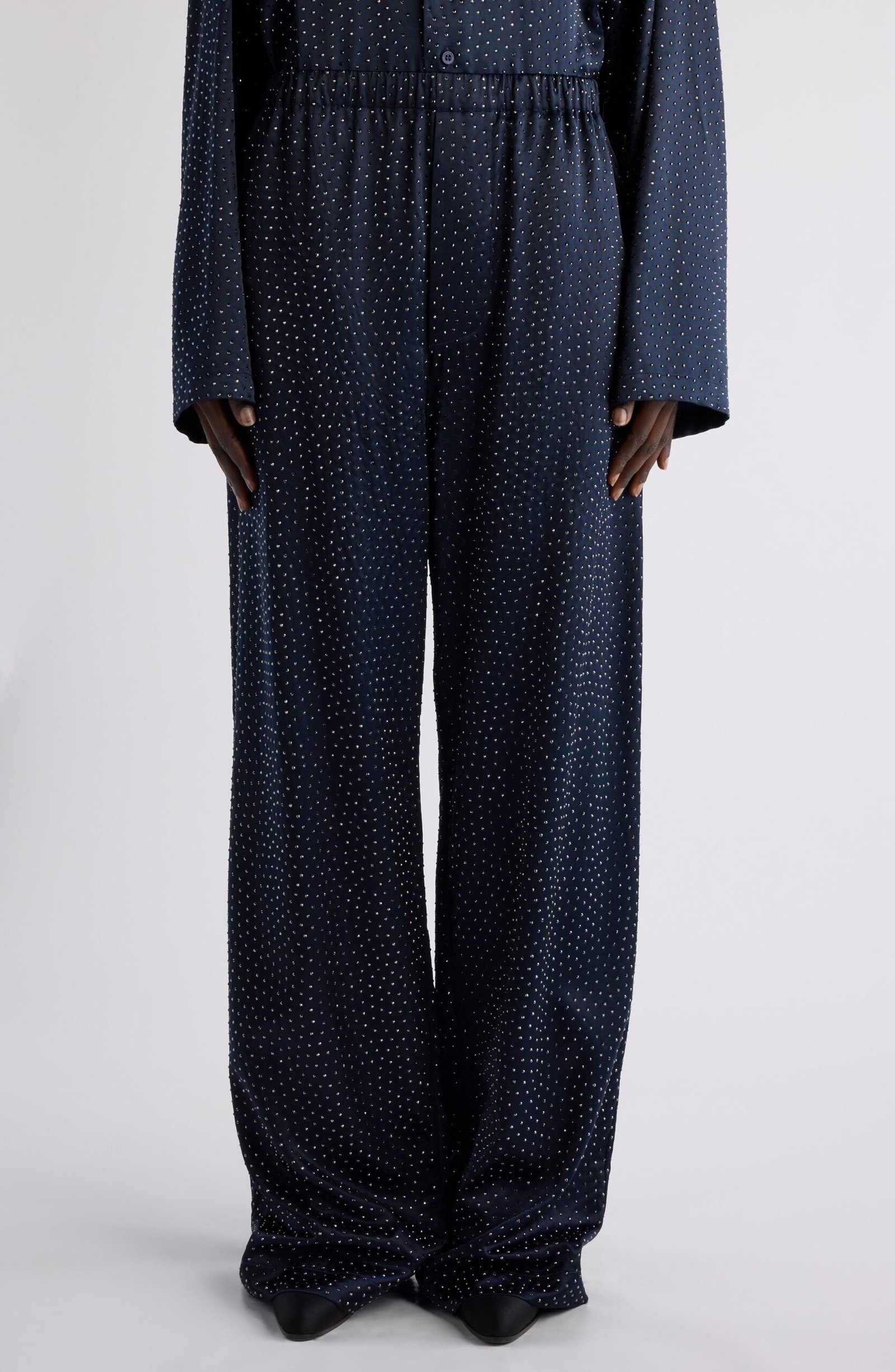 Balenciaga Crystal Embellished Satin Pajama Pants