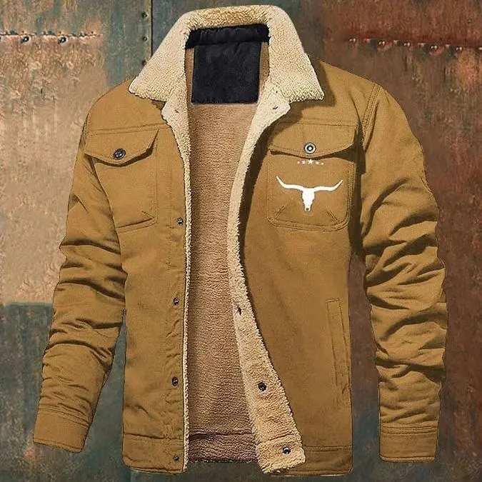 Men's Retro Western Winter Fleece Jacket Warm Fleece Lined Coat with Lapel Collar Cargo Pockets Sherpa Lined Trucker JackCasual Cotton Outerwear Khaki Long Sleeve Stylish Tops warm coat day deal athletic outerwear workwear menswear top cotton warm jacket - Image 4