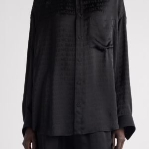 Balenciaga Cocoon Logo Jacquard Oversize Satin Button-Up Shirt
