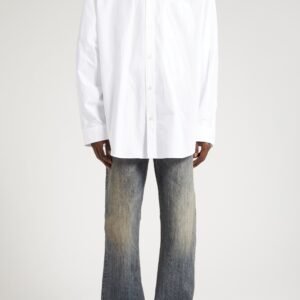 Balenciaga Oversize Logo Back Cotton Poplin Button-Down Shirt