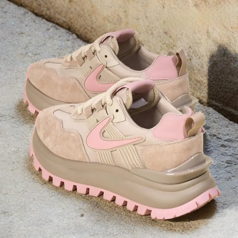 Trend Pink Shoes Stylish Platform Sneakers for Women, Lightweight Daily Wear Dad Shoes with Anti-Slip Sole and Cushion Support