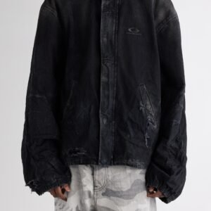 Balenciaga Hooded Distressed Denim Workwear Jacket