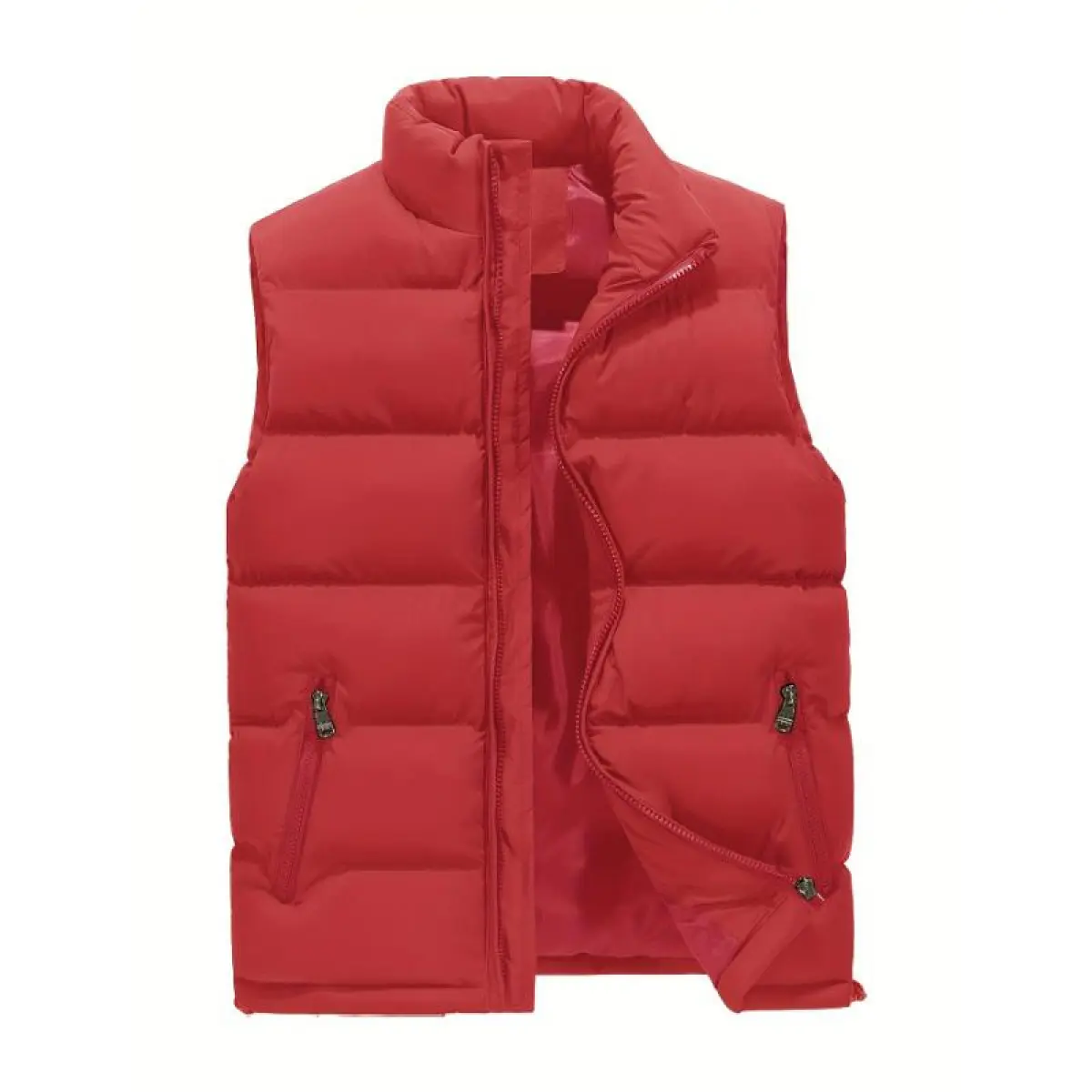 Windproof Solid Sleeveless Puffer Vest for Men Outdoor Active Zip-Up Stand Collar with Zipper Pockets Water-Resistant Breathable Polyester Sportswear. - Image 5