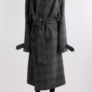 Balenciaga Check Oversize Wool Belted Coat