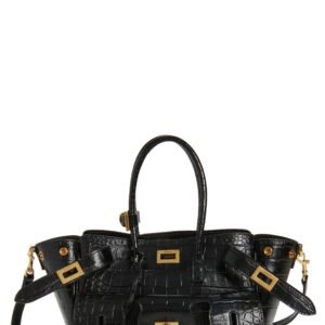 Balenciaga Mini Bel Air Croc Embossed Leather Carry All Tote