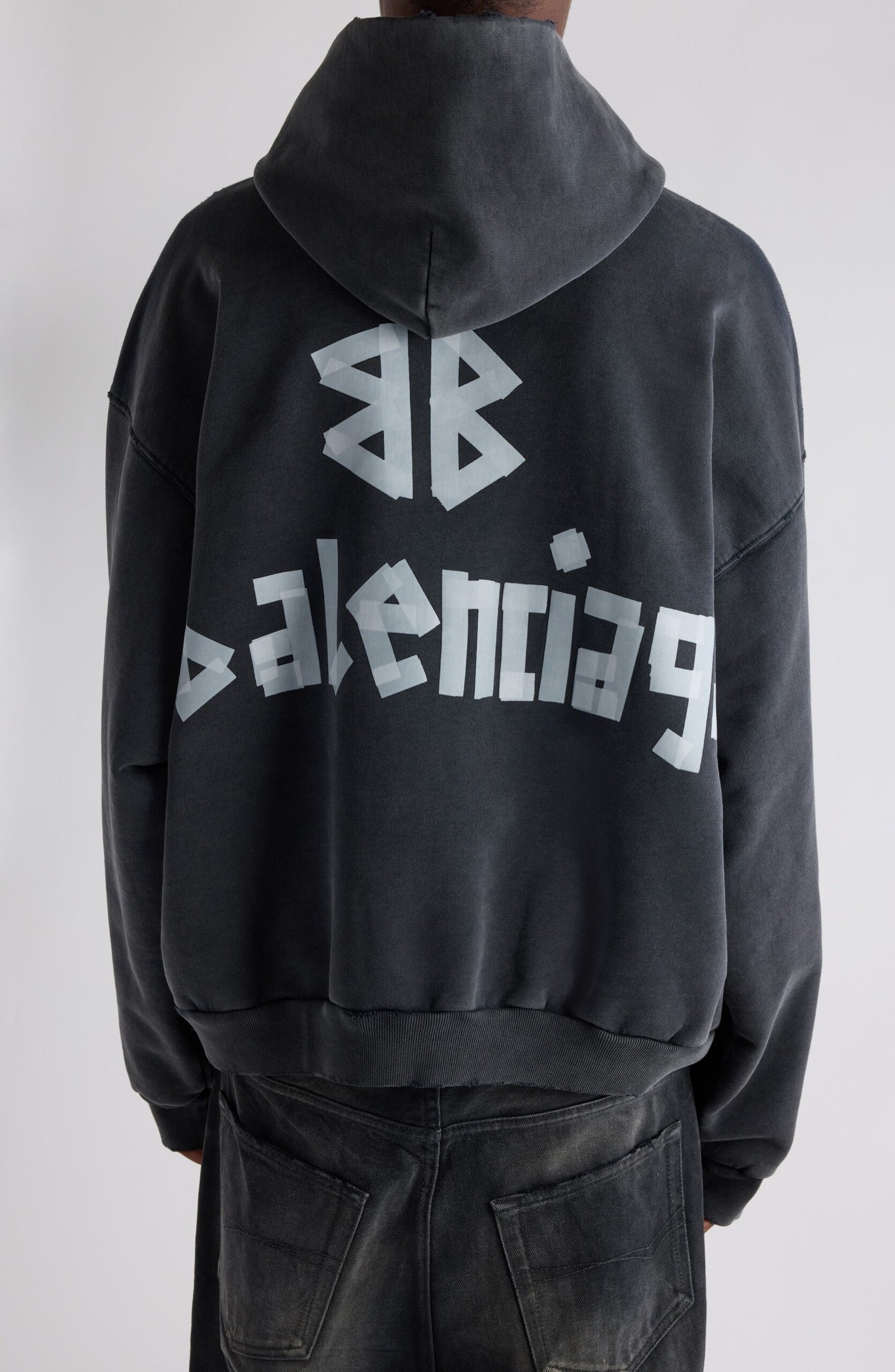 Balenciaga Tape Type Ripped Pocket Large Fit Fleece Hoodie - Image 3