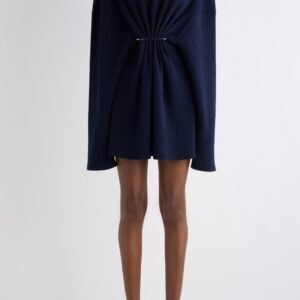 Balenciaga Pinched Long Sleeve Wool Rib Dress