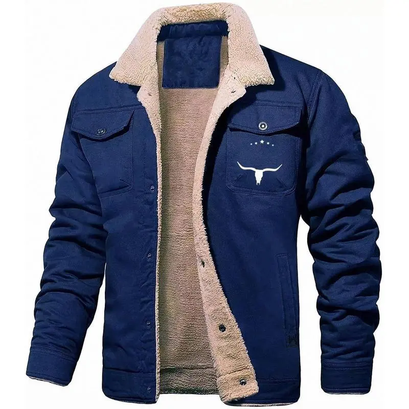 Men's Retro Western Winter Fleece Jacket Warm Fleece Lined Coat with Lapel Collar Cargo Pockets Sherpa Lined Trucker JackCasual Cotton Outerwear Khaki Long Sleeve Stylish Tops warm coat day deal athletic outerwear workwear menswear top cotton warm jacket - Image 5