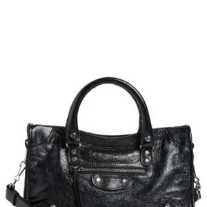 Balenciaga Small Le City Crinkle Leather Top Handle Bag