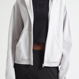 Balenciaga Logo Embroidered Dry Fleece Zip Hoodie