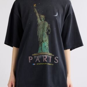 Balenciaga Paris Liberty Medium Fit Distressed Cotton Graphic T-Shirt