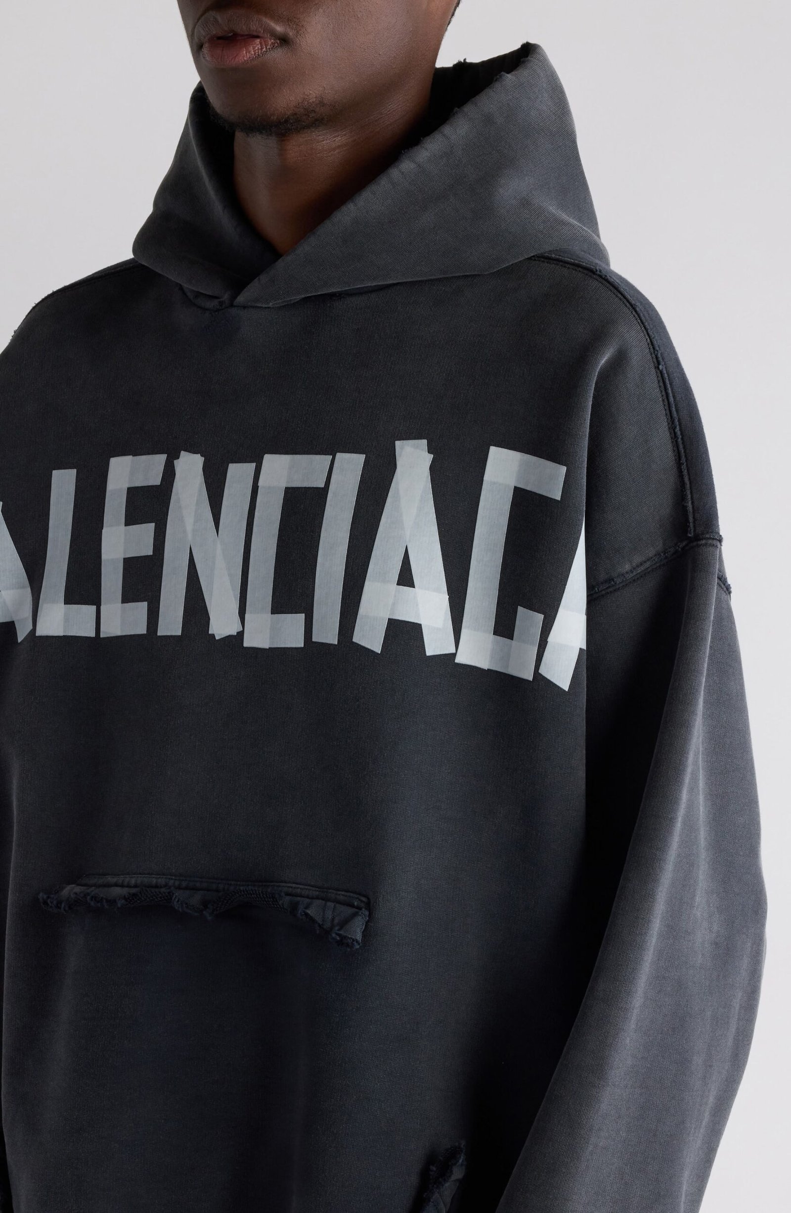 Balenciaga Tape Type Ripped Pocket Large Fit Fleece Hoodie - Image 5