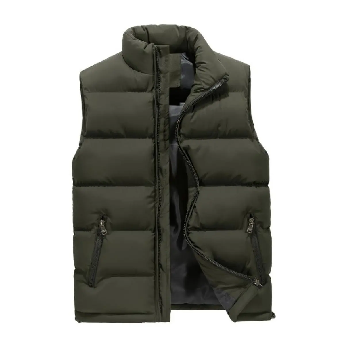 Windproof Solid Sleeveless Puffer Vest for Men Outdoor Active Zip-Up Stand Collar with Zipper Pockets Water-Resistant Breathable Polyester Sportswear. - Image 3
