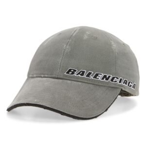 Balenciaga Tilted Typo Distressed Cotton Twill Baseball Cap