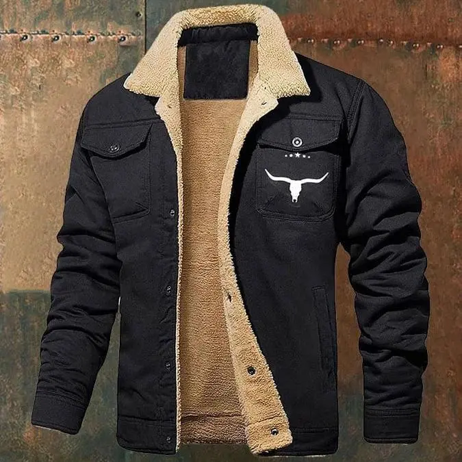 Men's Retro Western Winter Fleece Jacket Warm Fleece Lined Coat with Lapel Collar Cargo Pockets Sherpa Lined Trucker JackCasual Cotton Outerwear Khaki Long Sleeve Stylish Tops warm coat day deal athletic outerwear workwear menswear top cotton warm jacket - Image 2