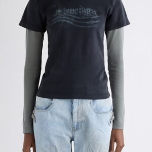 Balenciaga Washed Crayon Political Logo Layered T-Shirt