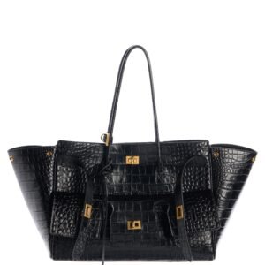 Balenciaga Medium Bel Air Carry All Croc Embossed Leather Tote