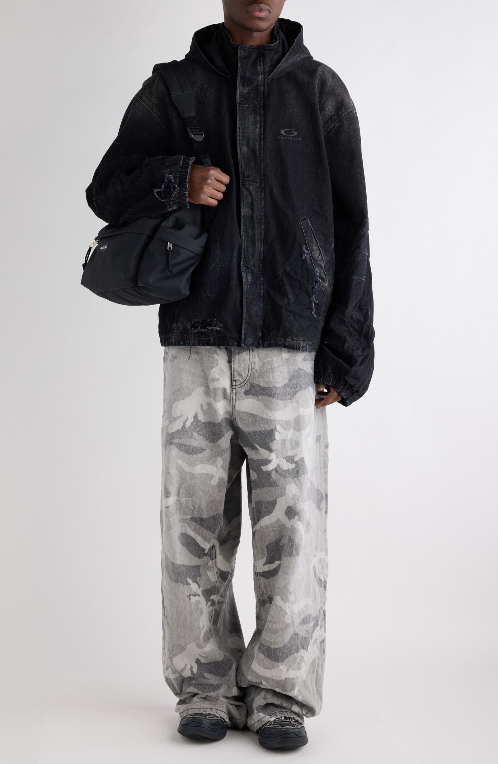 Balenciaga Hooded Distressed Denim Workwear Jacket - Image 2