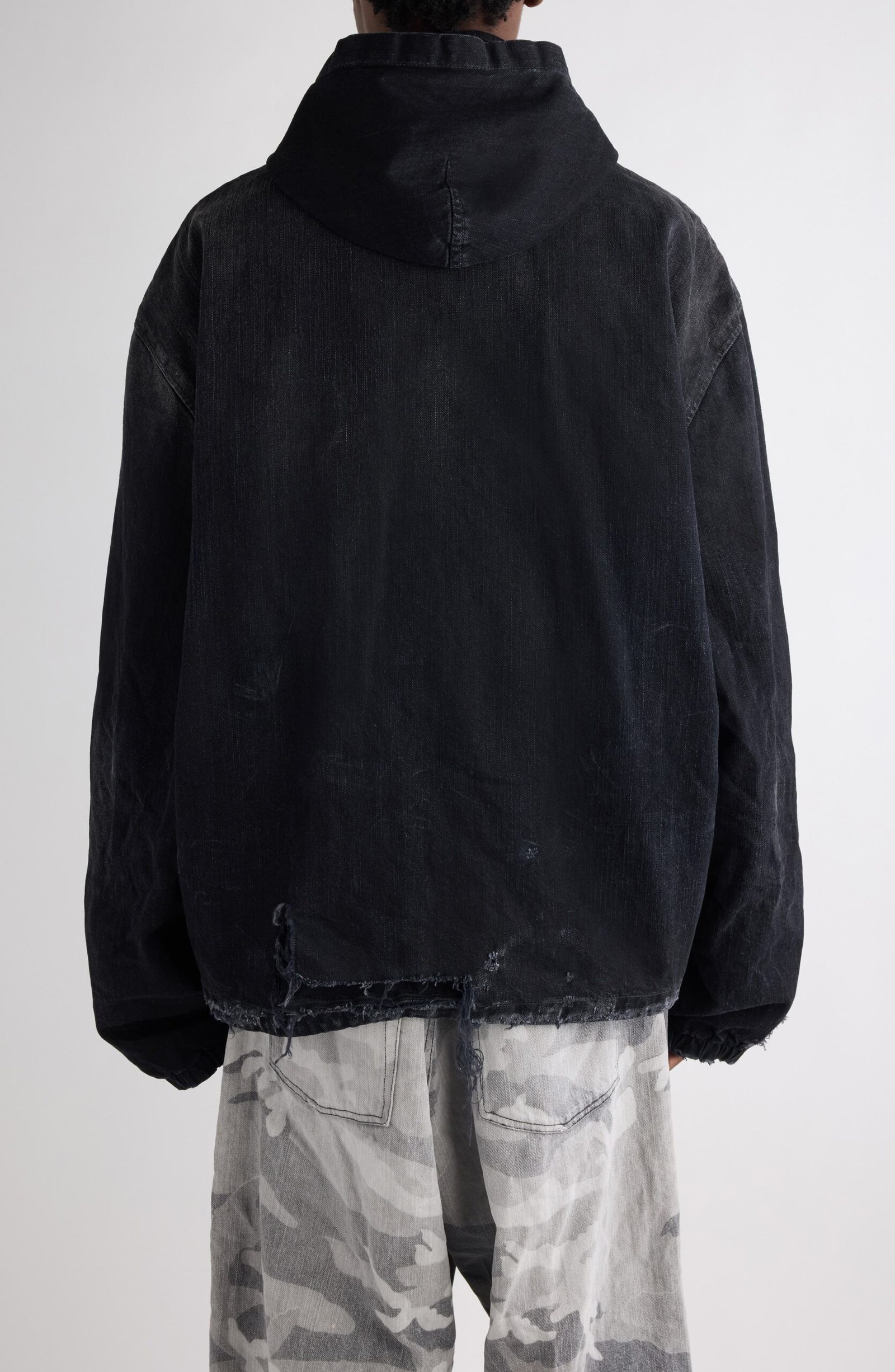 Balenciaga Hooded Distressed Denim Workwear Jacket - Image 3
