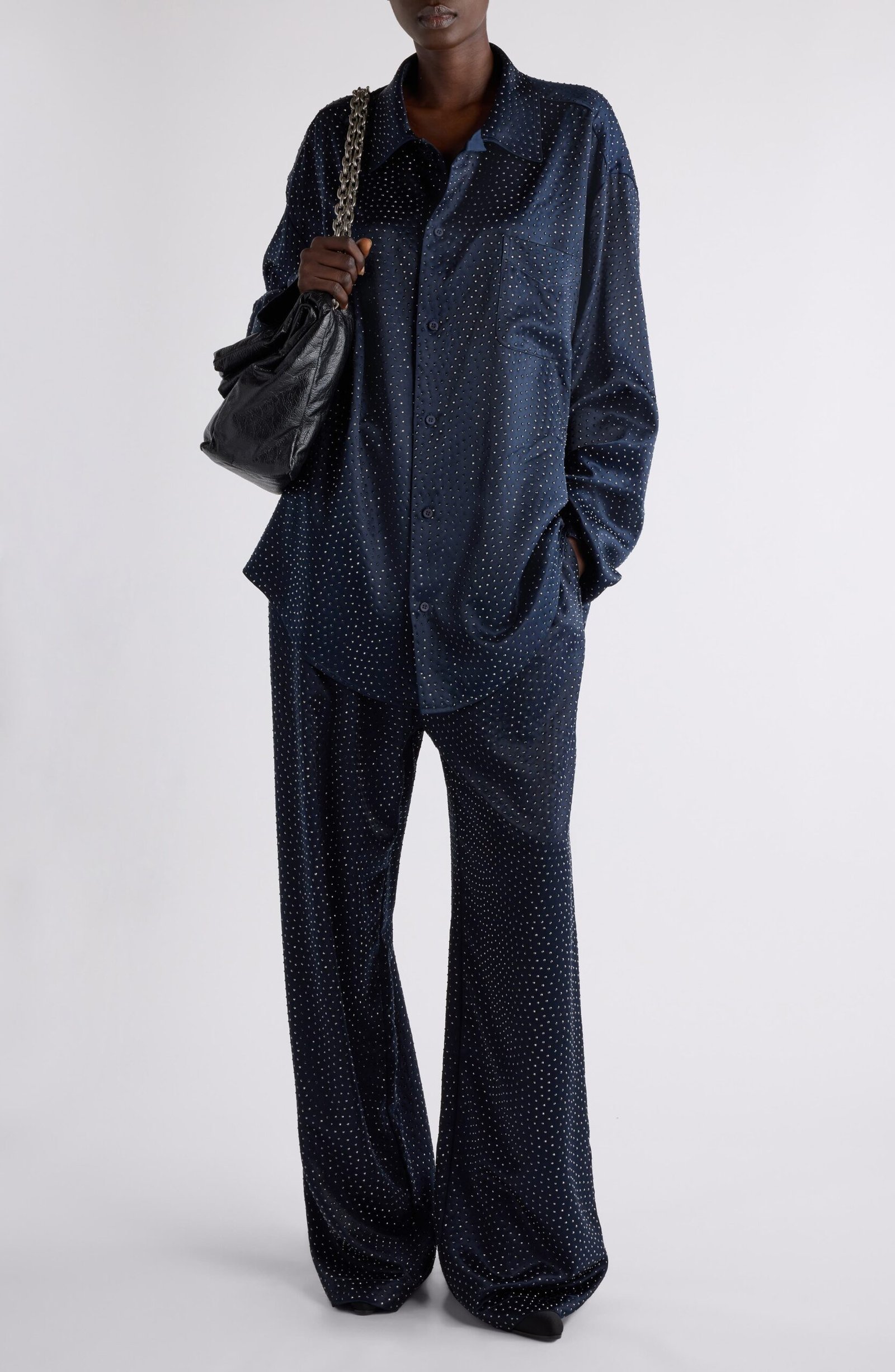 Balenciaga Crystal Embellished Satin Pajama Pants - Image 2