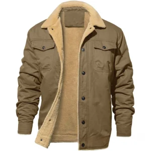 Men's Winter Jacket Thick Thermal Cotton Warm Fleece Lined Coat Trucker Lapel Work Cargo Jackets for Men Casual Menswear with 5 Pockets & Fuzzy Hem Comfy Soft fitness jacket outdoor adventure athletic fashion