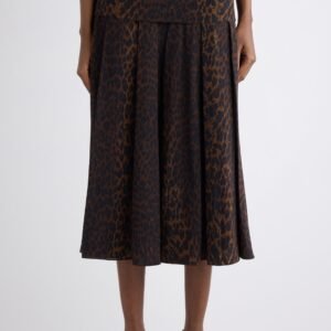 Balenciaga Leopard Print Pleated Silk Midi Skirt