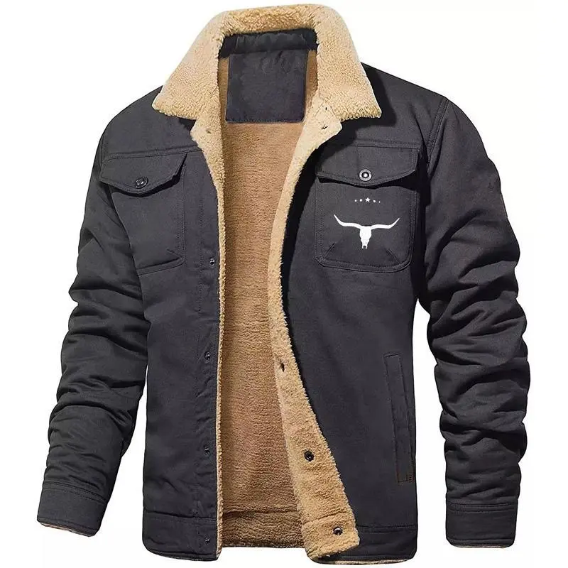 Men's Retro Western Winter Fleece Jacket Warm Fleece Lined Coat with Lapel Collar Cargo Pockets Sherpa Lined Trucker JackCasual Cotton Outerwear Khaki Long Sleeve Stylish Tops warm coat day deal athletic outerwear workwear menswear top cotton warm jacket - Image 3
