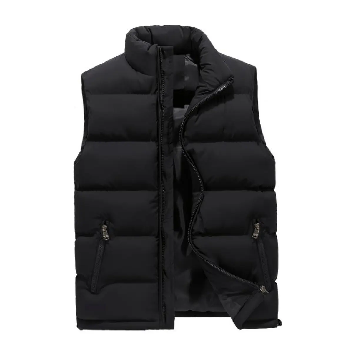 Windproof Solid Sleeveless Puffer Vest for Men Outdoor Active Zip-Up Stand Collar with Zipper Pockets Water-Resistant Breathable Polyester Sportswear. - Image 4