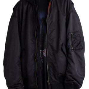 Balenciaga Tape Logo Oversize Hooded Bomber Jacket