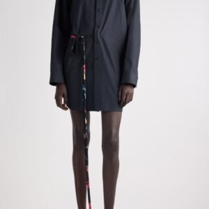 Balenciaga Side Tie Long Sleeve Cotton Poplin Shirtdress