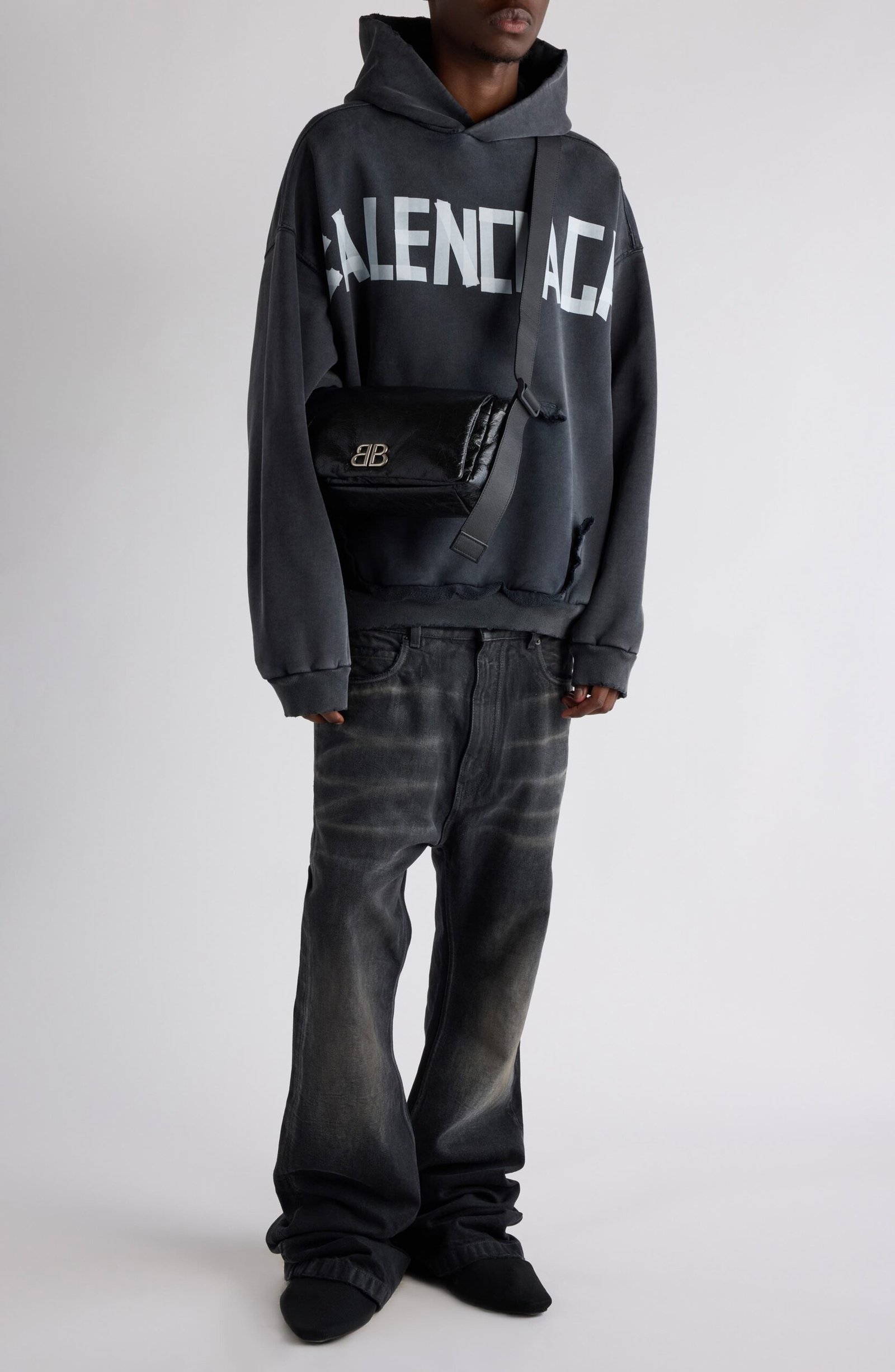 Balenciaga Tape Type Ripped Pocket Large Fit Fleece Hoodie - Image 2